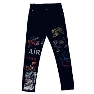 Women’s Black Graffitti Jeans Size 30 printed both front and back side